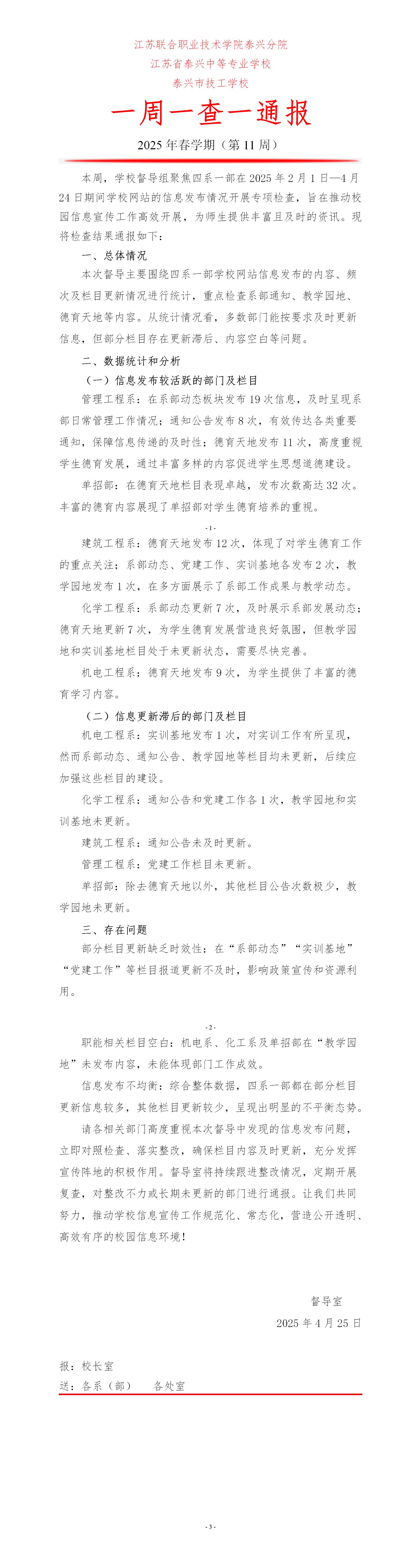 一周一查一通報 2025年春學期（第11周） 